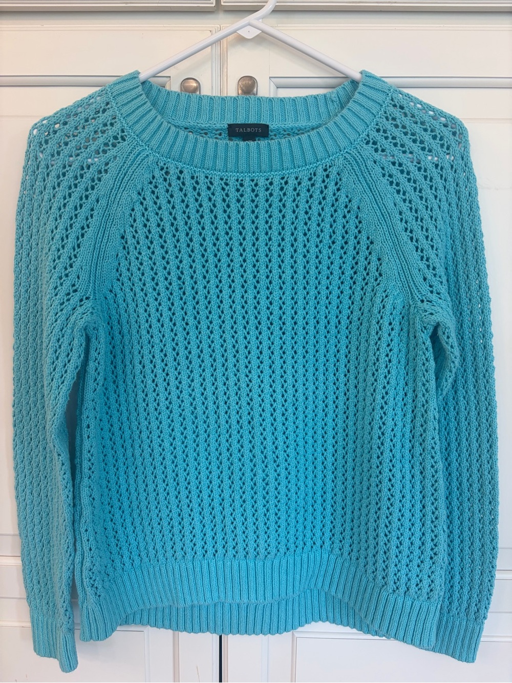 Talbots Women's Aqua Open-Stitch Crewneck Sweater size medium
